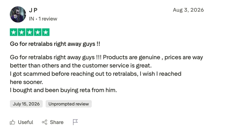 Customer review on Trustpilot